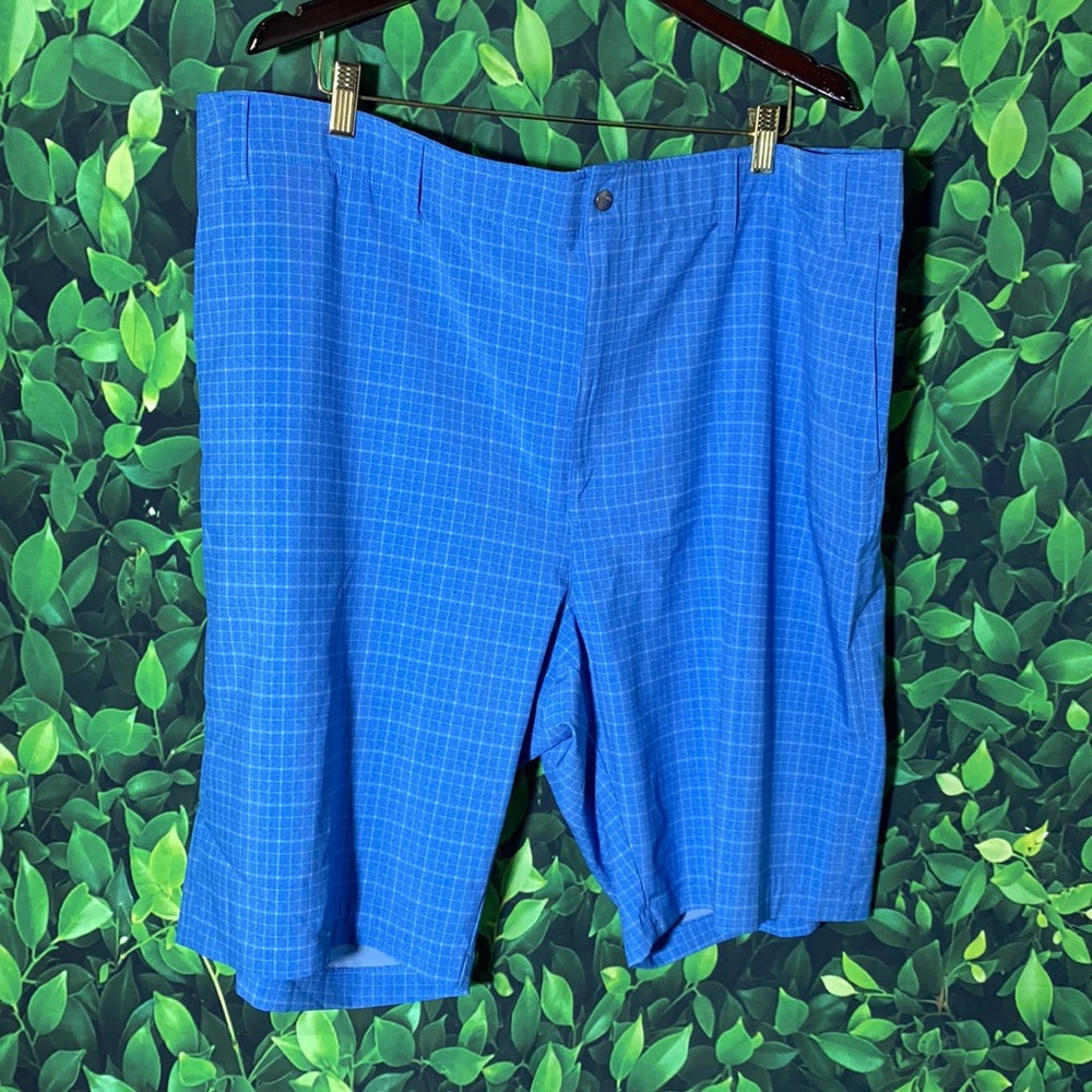 Callaway Shorts Men's Waist Size 46B Blue Grid Pattern Golf Flat Front Opti-Dri